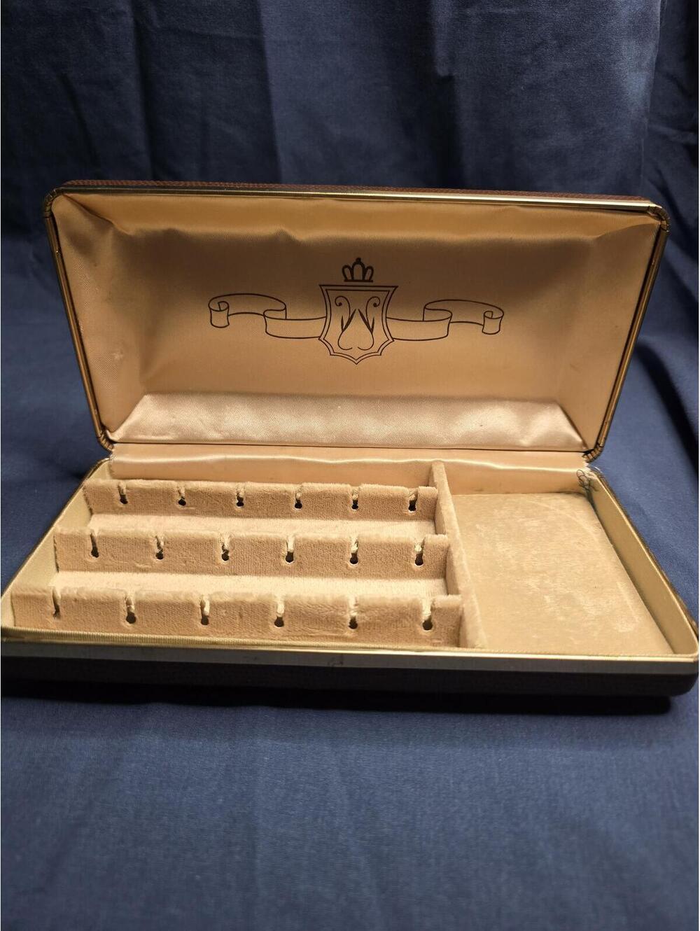 Vtg Mele Large Travel Jewelry Hard Case Box Earrings Cuff Links